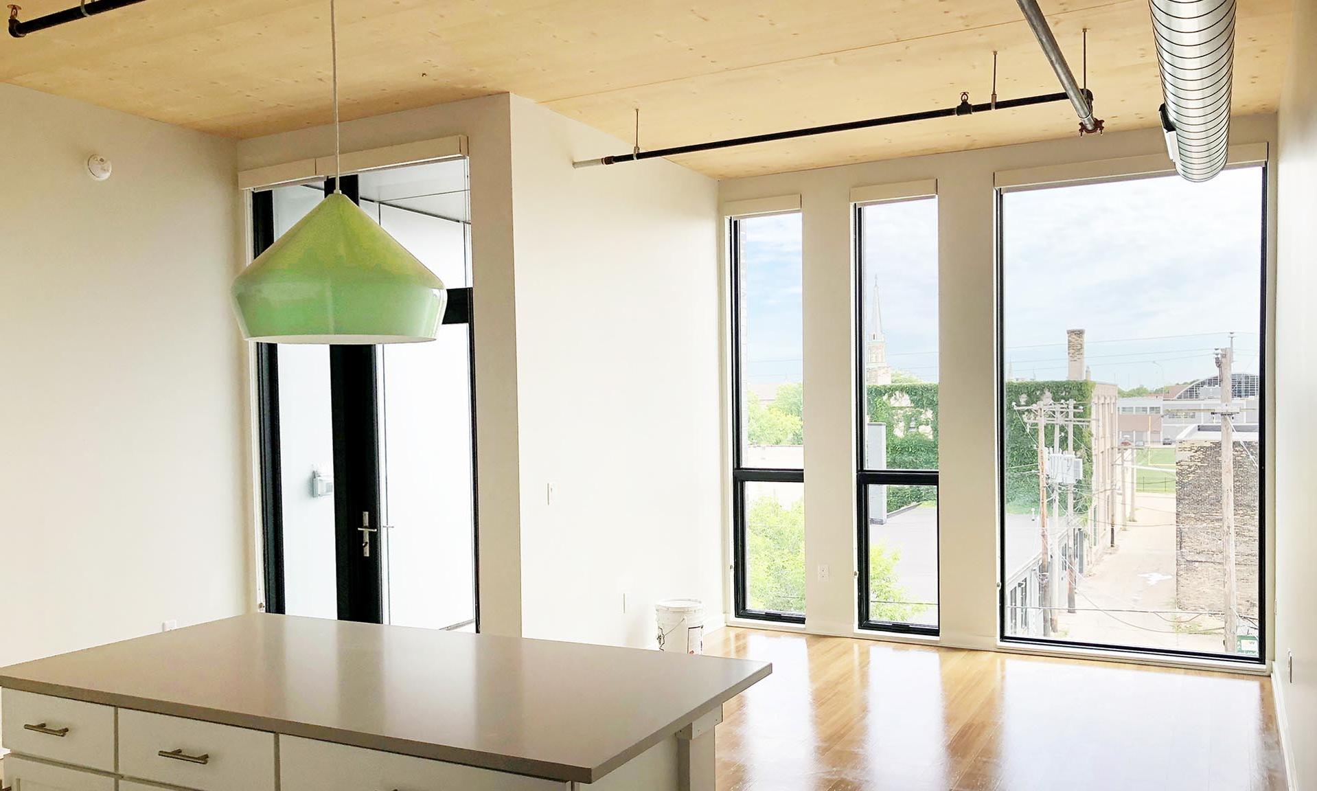 Timber Lofts inside loft looking out